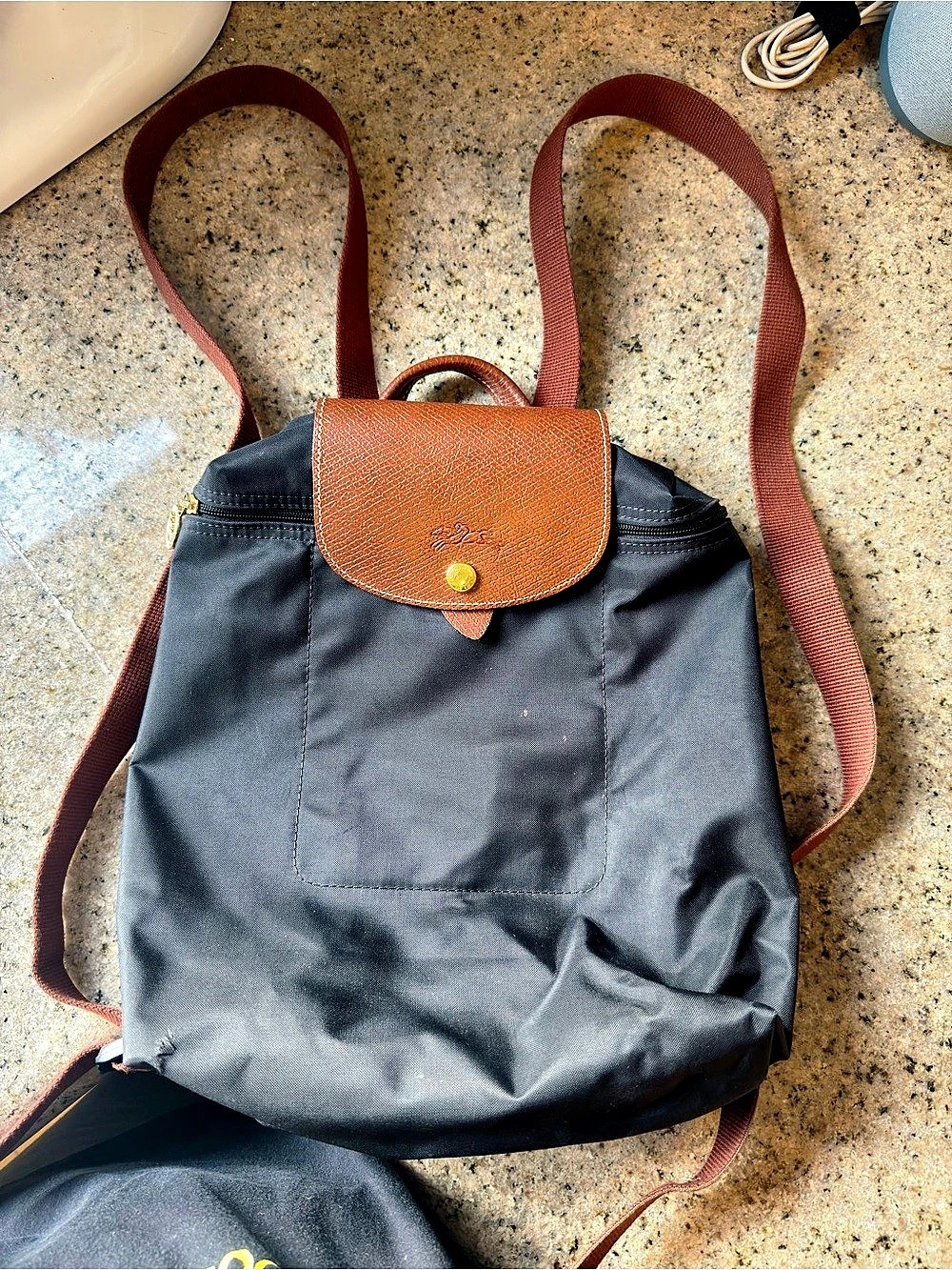 Longchamp Le Pliage Original Backpack in Black & Brown